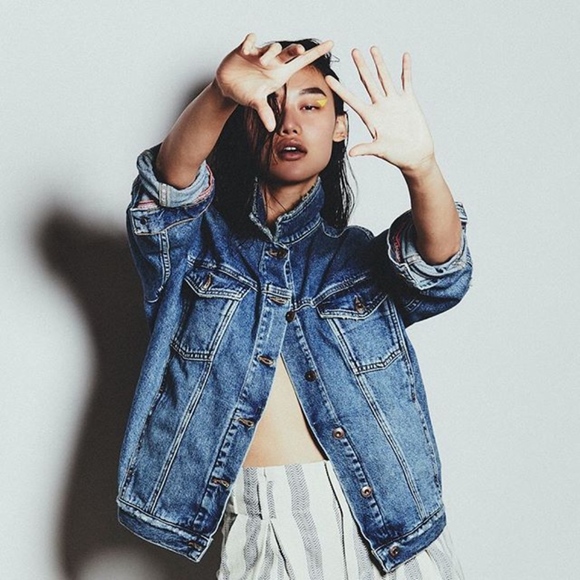 free people ramona cotton denim trucker jacket